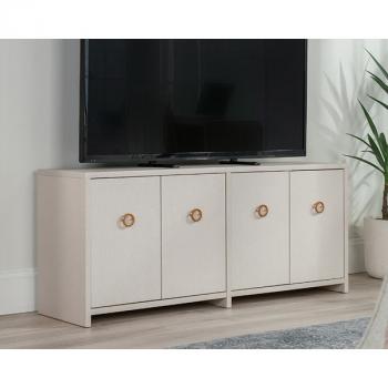 Modern TV Credenza with Doors in Dove Linen