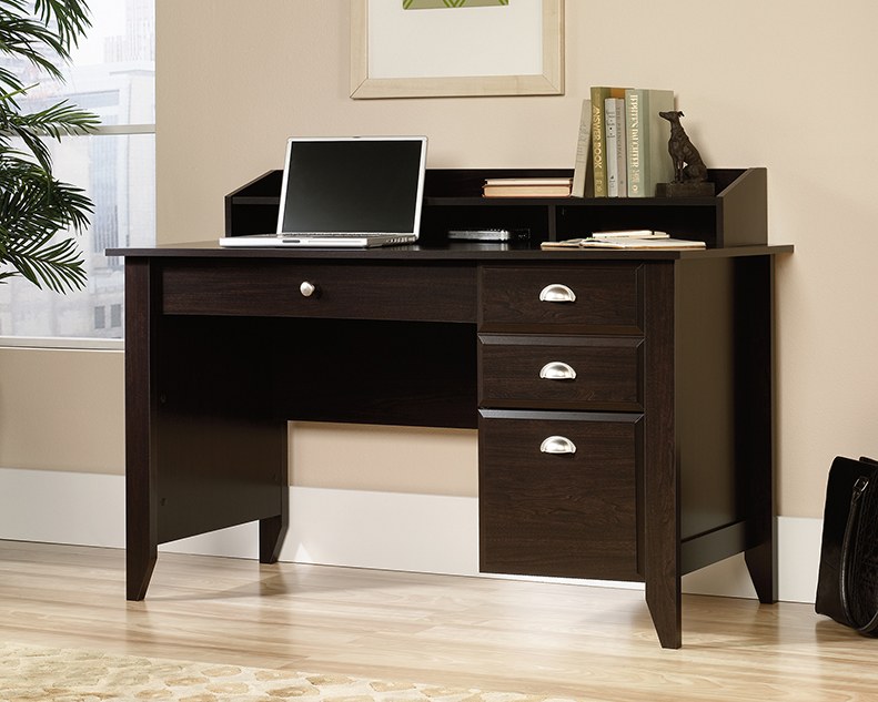 Sauder Shoal Creek Single Pedestal Desk with Organizer Hutch - Jamocha Wood