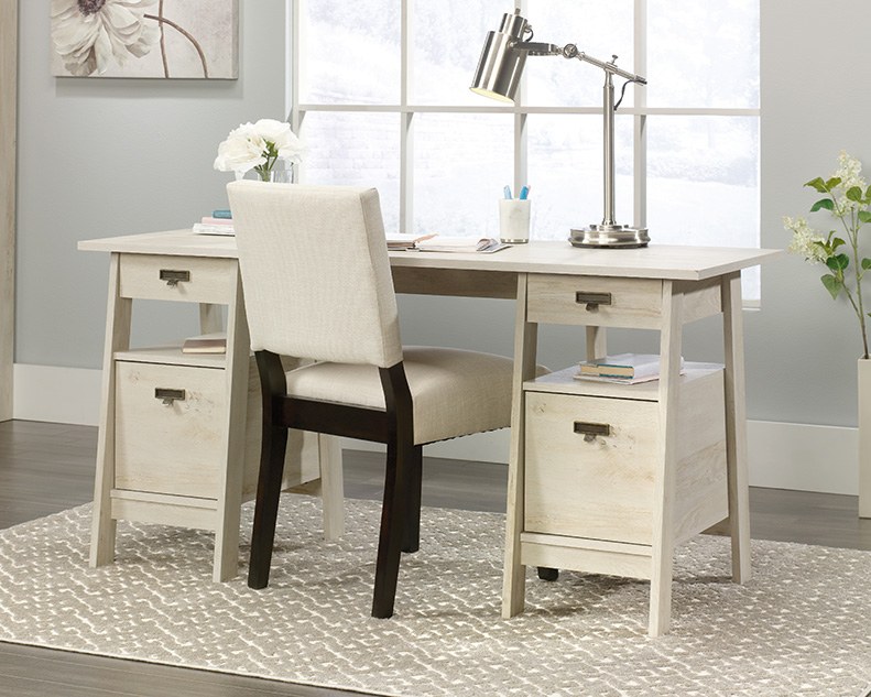 Sauder Trestle Executive Desk - Chalked Chestnut
