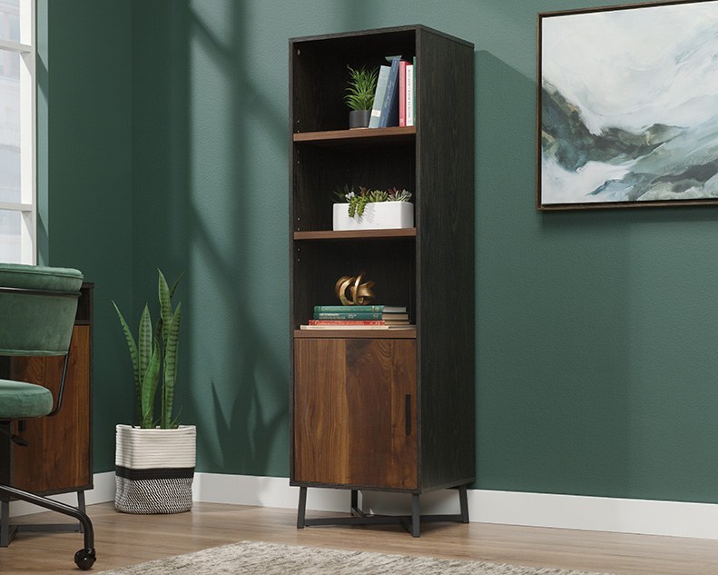 Sauder Industrial 3-Shelf Bookcase with Door - Brew Oak