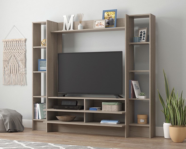 Sauder Beginnings Wall System TV Credenza - Silver Sycamore