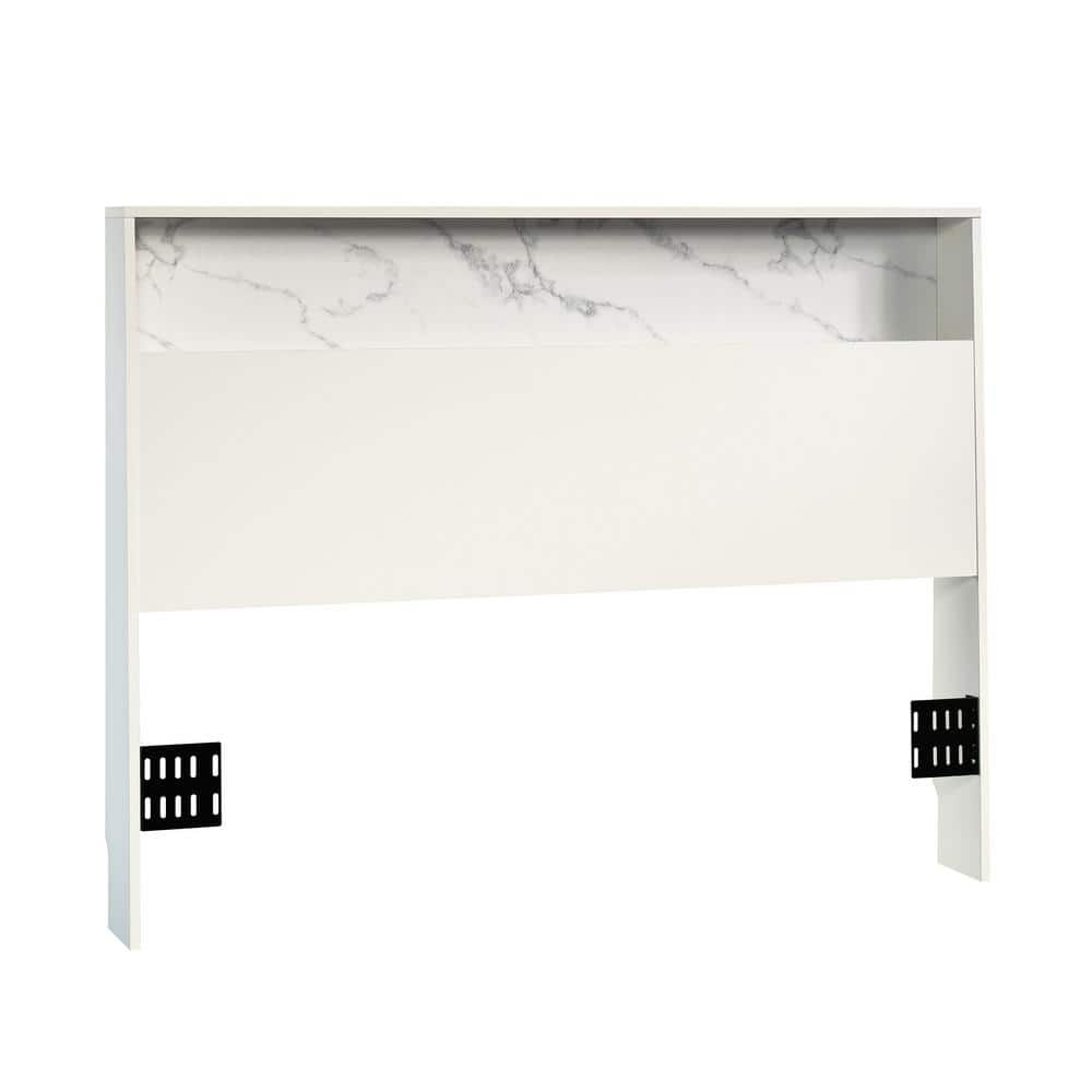 Sauder Hudson Court Full/Queen Headboard with Storage - Pearl Oak with faux White Marble accent