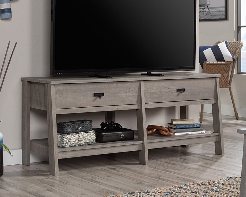 Sauder Trestle TV Credenza with Drawers - Mystic Oak