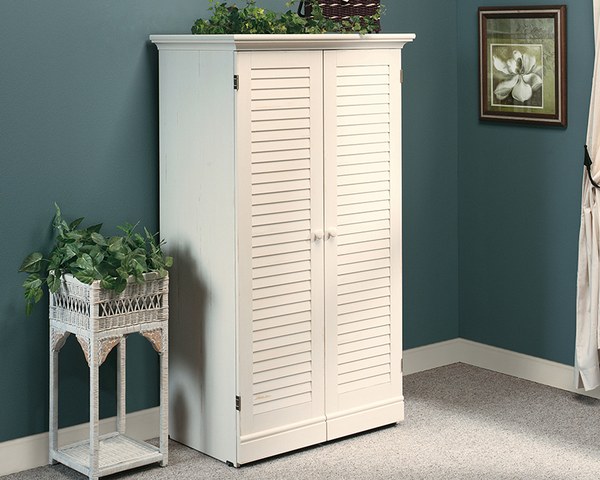 Sauder Harbor View Craft and Sewing Armoire with Table - Antiqued White