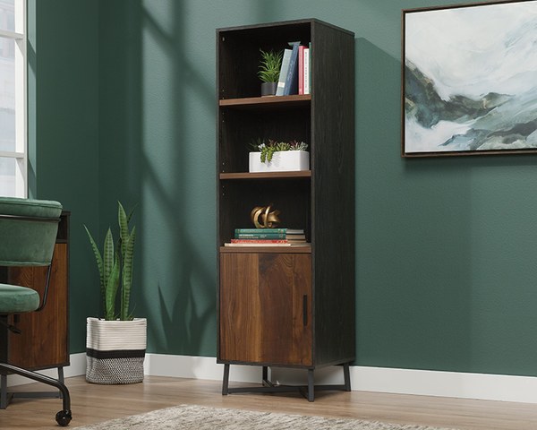 Sauder Industrial 3-Shelf Bookcase with Door - Brew Oak