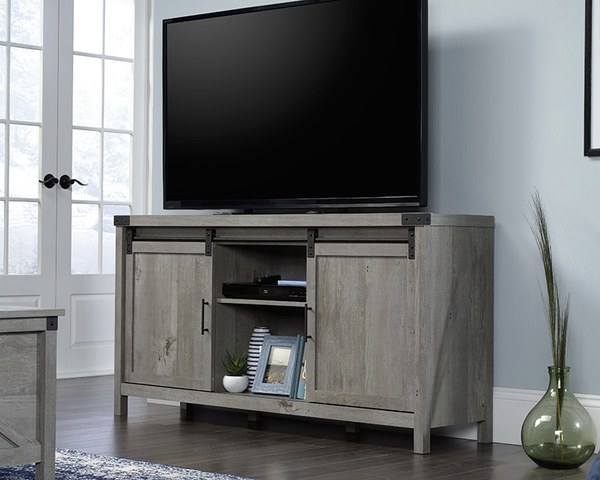 Sauder TV Credenza with Sliding Doors - Mystic Oak