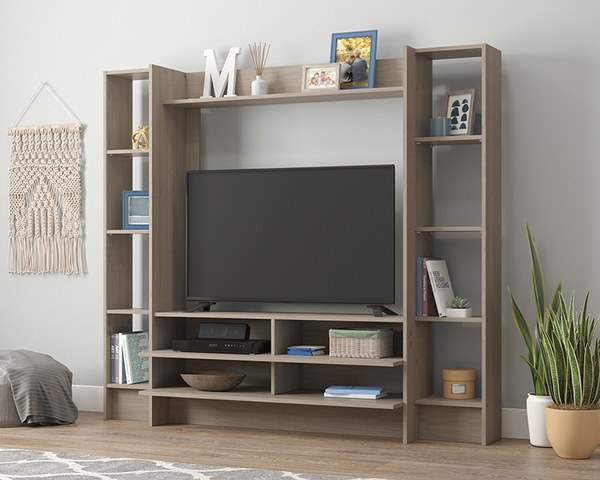 Sauder Beginnings Wall System TV Credenza - Silver Sycamore