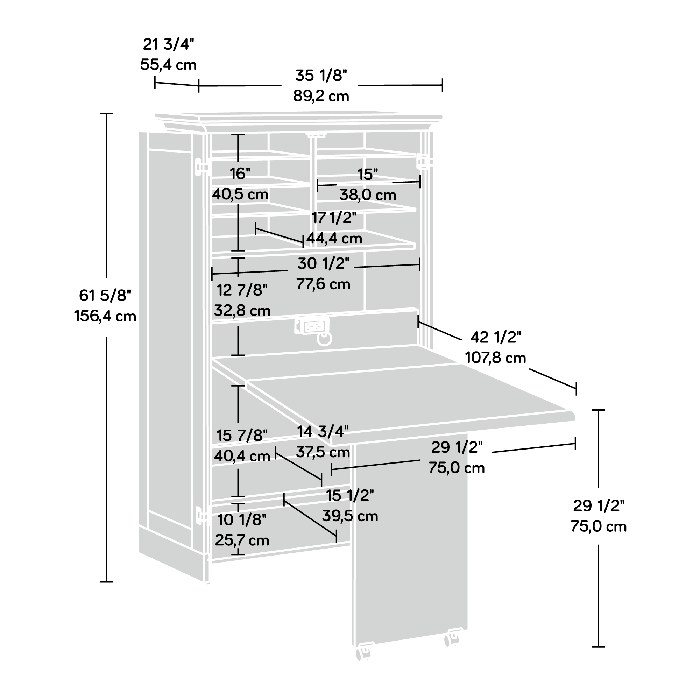 Sauder Harbor View Craft and Sewing Armoire with Table - Antiqued White
