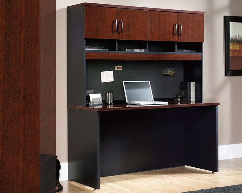 Sauder Via Credenza Desk Hutch with Storage - Classic Cherry