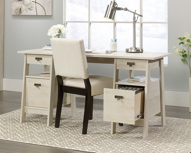 Sauder Trestle Executive Desk - Chalked Chestnut