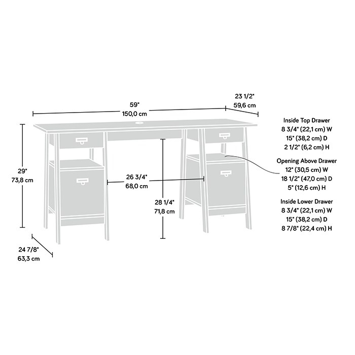 Sauder Trestle Executive Desk - Chalked Chestnut