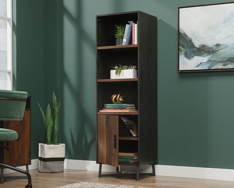 Sauder Industrial 3-Shelf Bookcase with Door - Brew Oak
