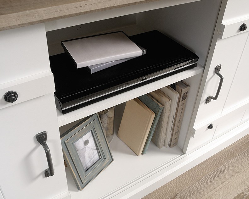 Sauder Select White Farmhouse TV Stand with Oak Accent - Soft White