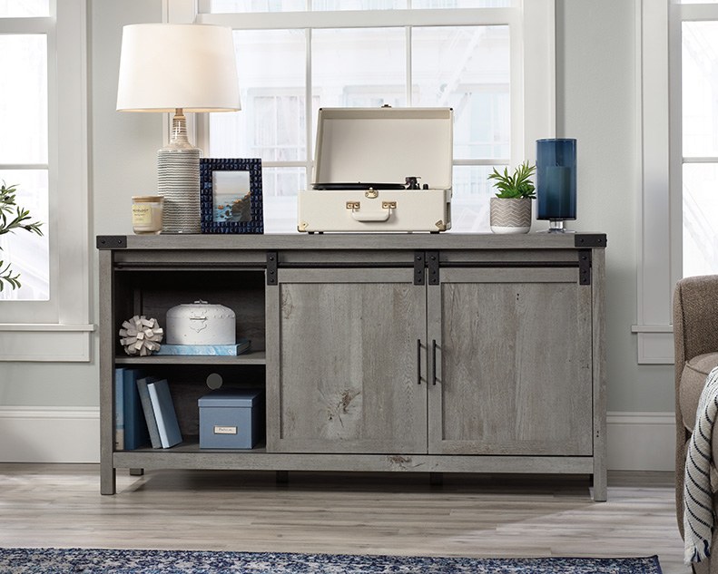 Sauder TV Credenza with Sliding Doors - Mystic Oak