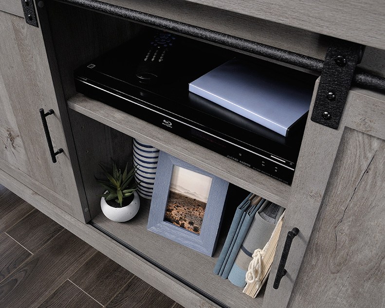 Sauder TV Credenza with Sliding Doors - Mystic Oak