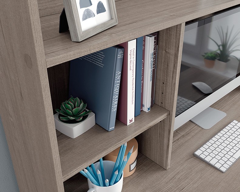 Sauder Beginnings Desk with Hutch and Drawer - Silver Sycamore