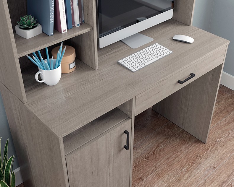 Sauder Beginnings Desk with Hutch and Drawer - Silver Sycamore