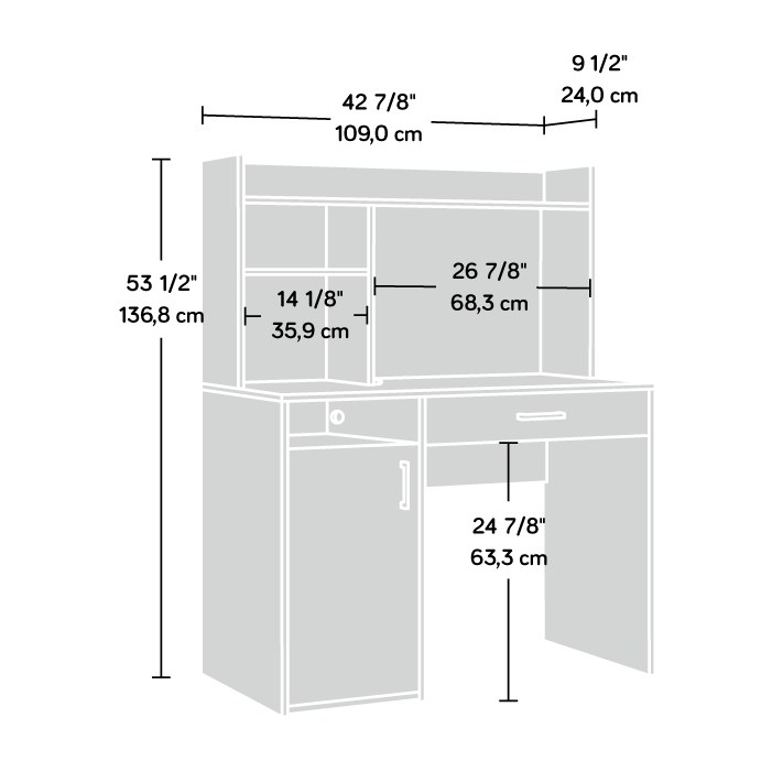Sauder Beginnings Desk with Hutch and Drawer - Silver Sycamore