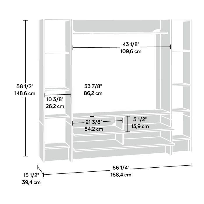 Sauder Beginnings Wall System TV Credenza - Silver Sycamore