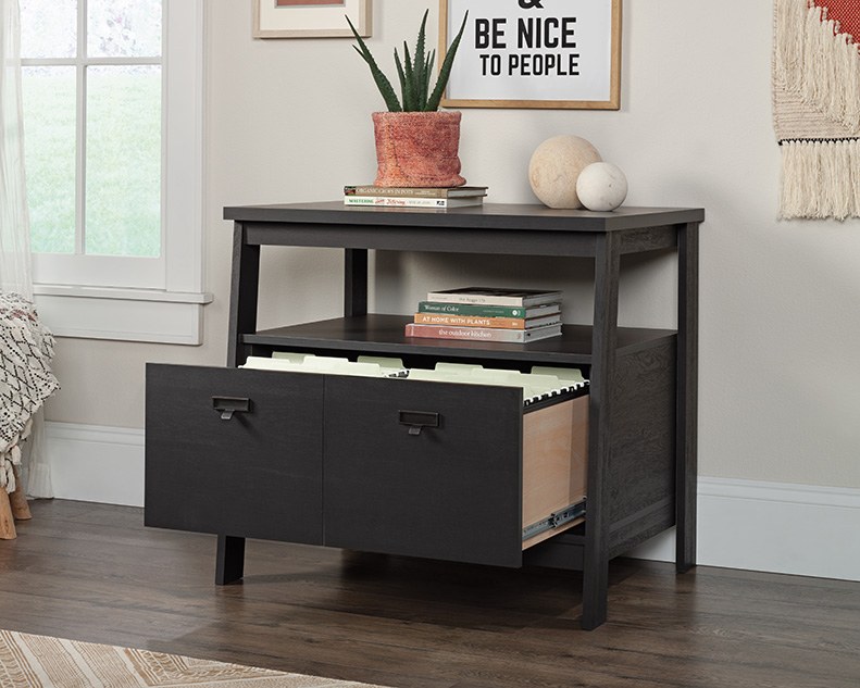 Sauder Trestle 1-Drawer Lateral Filing Cabinet - Raven Oak