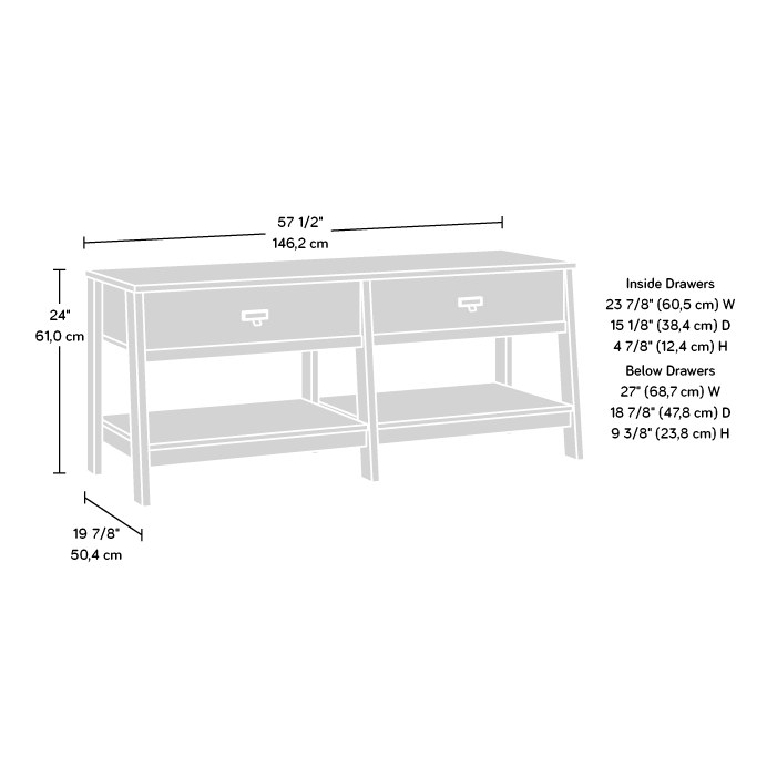 Sauder Trestle TV Credenza with Drawers and Shelves - Chalked Chestnut