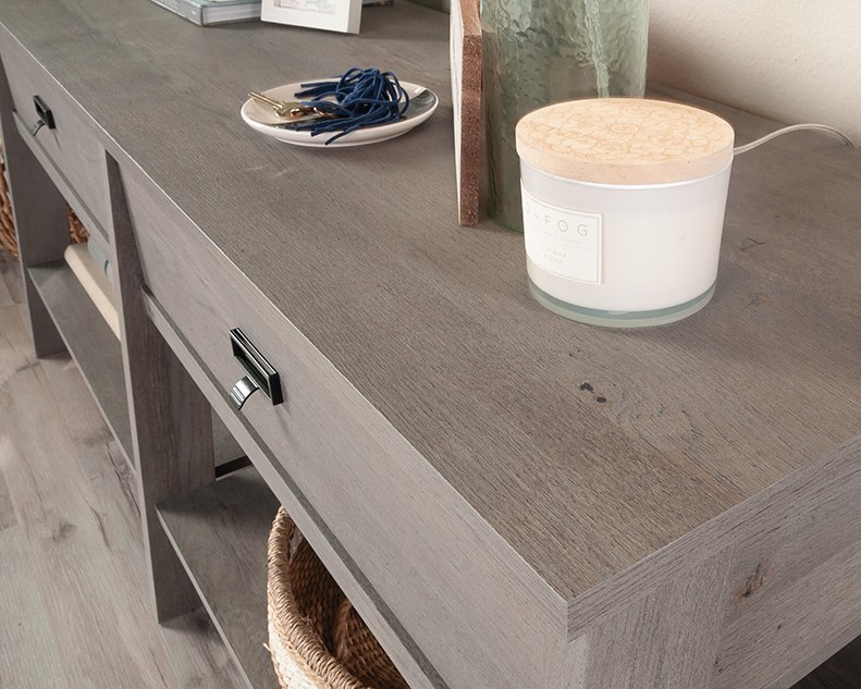 Sauder Trestle TV Credenza with Drawers - Mystic Oak