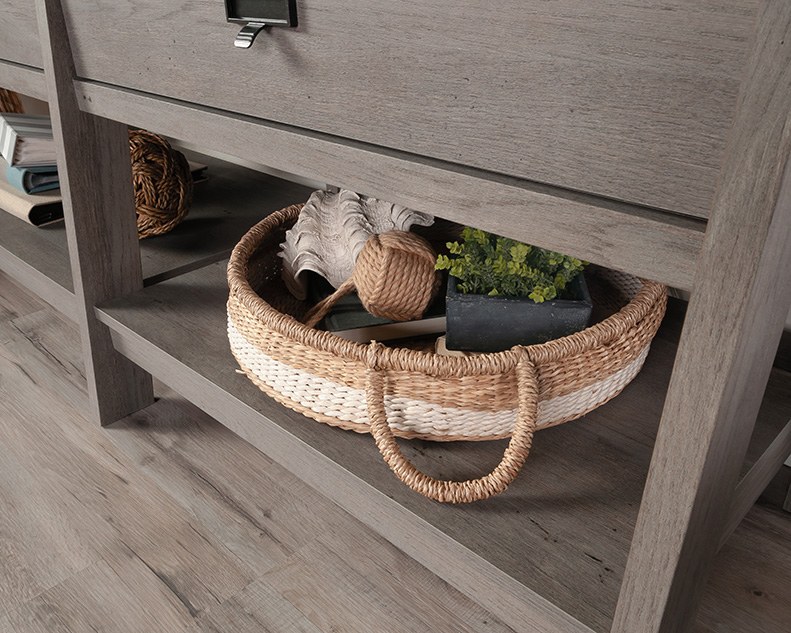 Sauder Trestle TV Credenza with Drawers - Mystic Oak