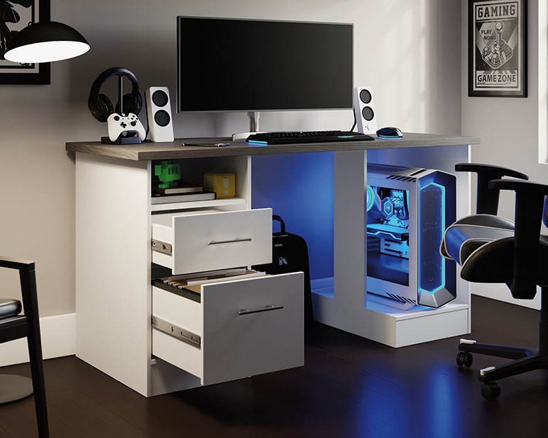 Sauder Select Desk for Gaming with Charcoal Ash Accent Top - White