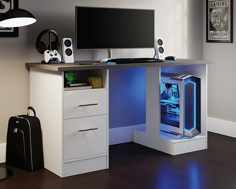 Sauder Select Desk for Gaming with Charcoal Ash Accent Top - White