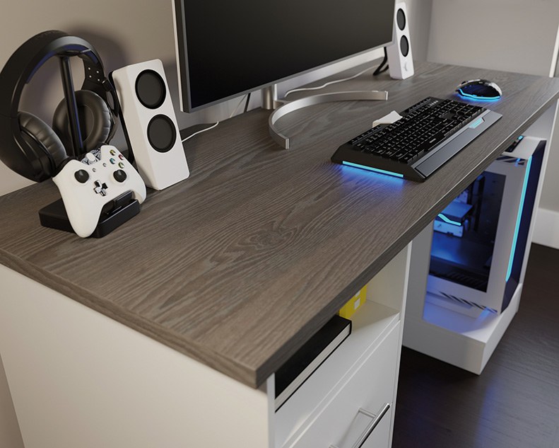 Sauder Select Desk for Gaming with Charcoal Ash Accent Top - White