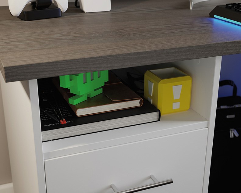 Sauder Select Desk for Gaming with Charcoal Ash Accent Top - White