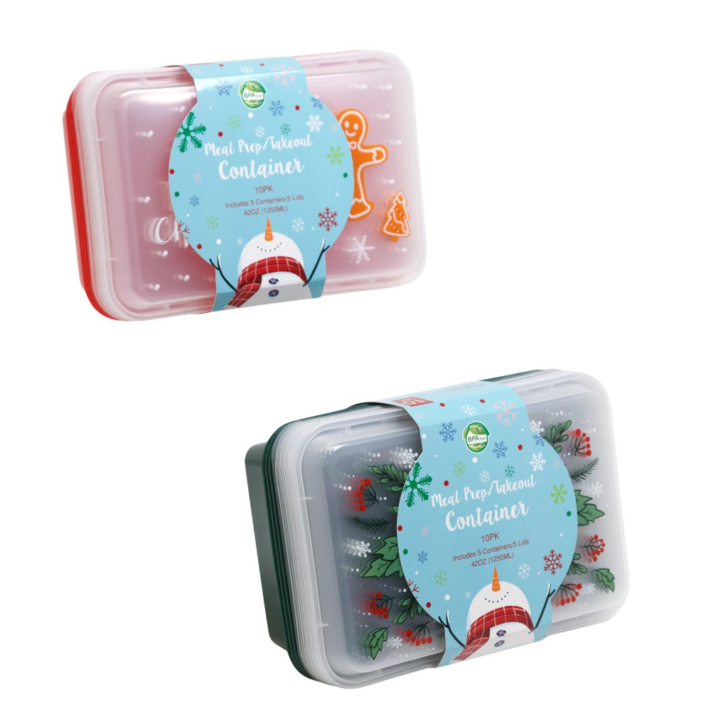 Christmas Food Containers with Lids - 5 Pack