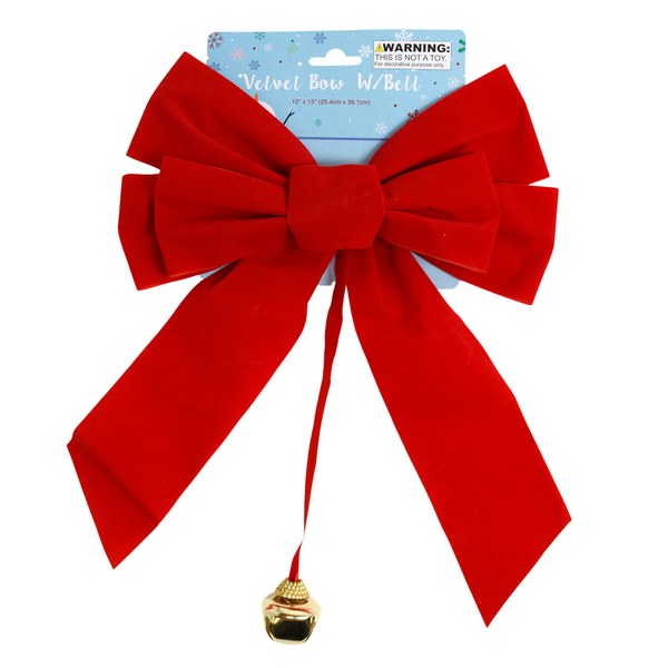 Red Velvet Christmas Bow with Bell