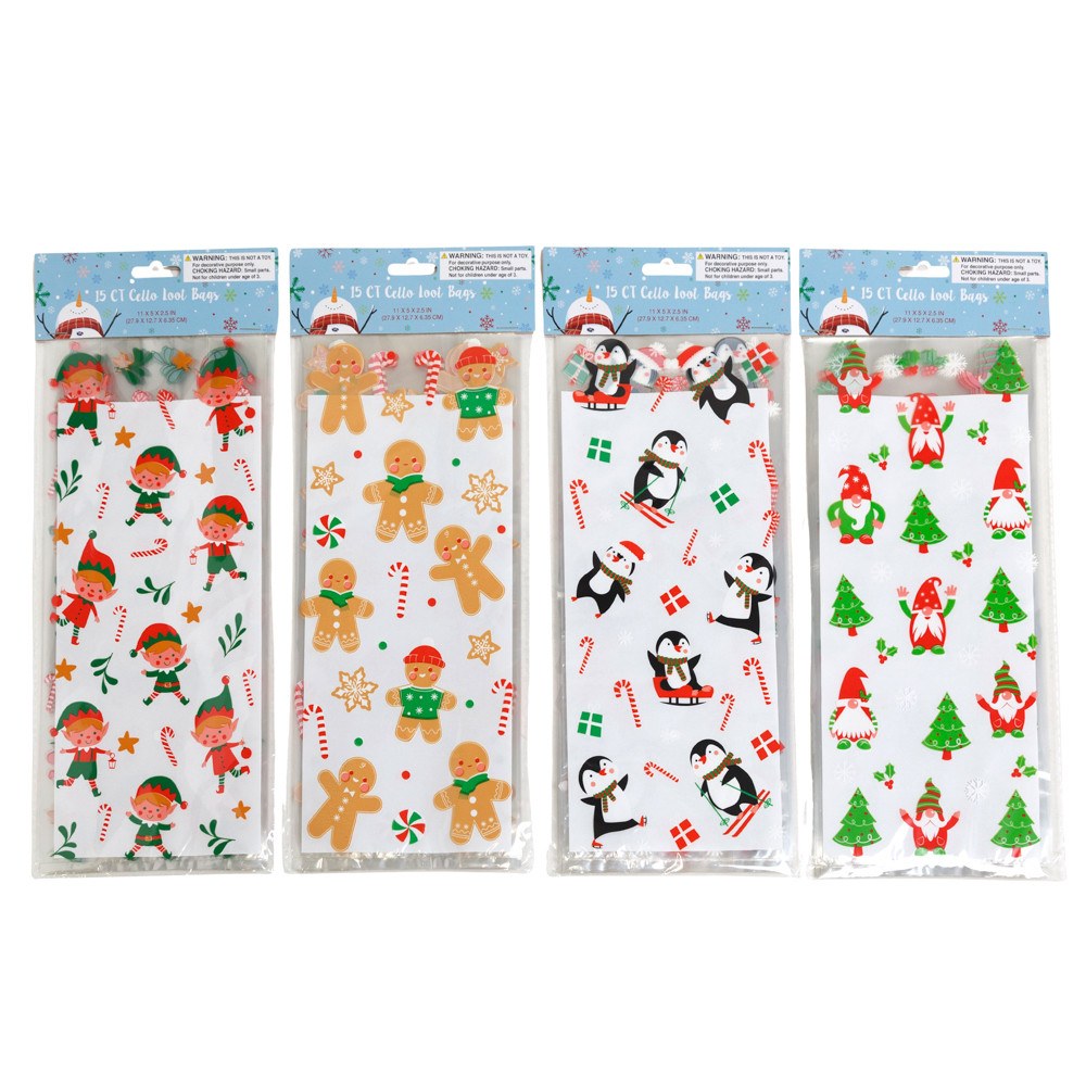 Christmas Cello Treat Bags - 15 Count