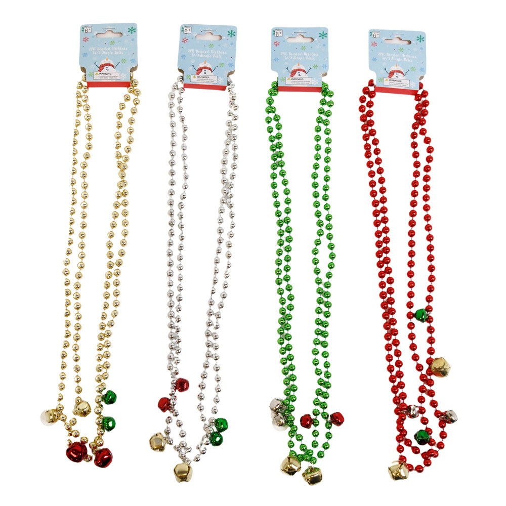 Christmas Bead Necklaces with Bells - 2 Pack