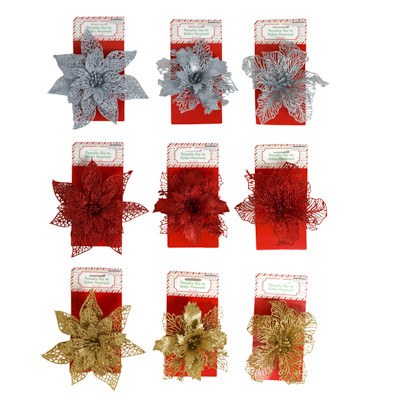 Glitter Poinsettia Christmas Clip - 7 in