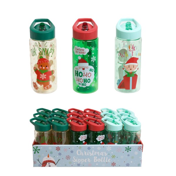 Christmas Straw Sipper Bottle - 16 oz