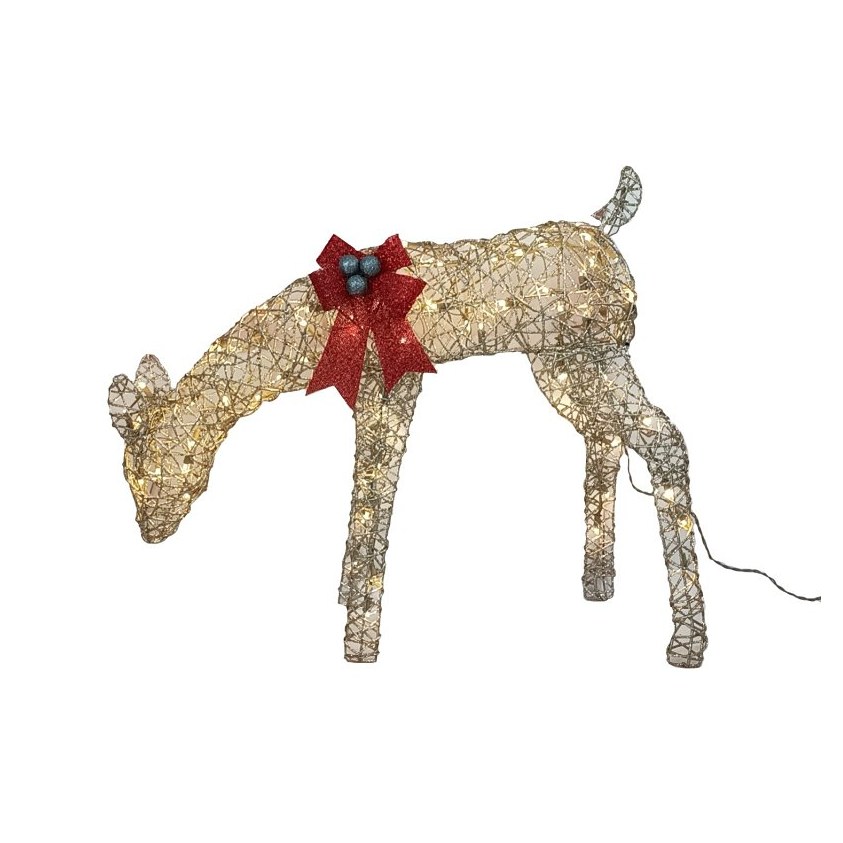 Santas Forest Rattan Reindeer Feeding Doe Yard Decor, Clear Lights, 17 in