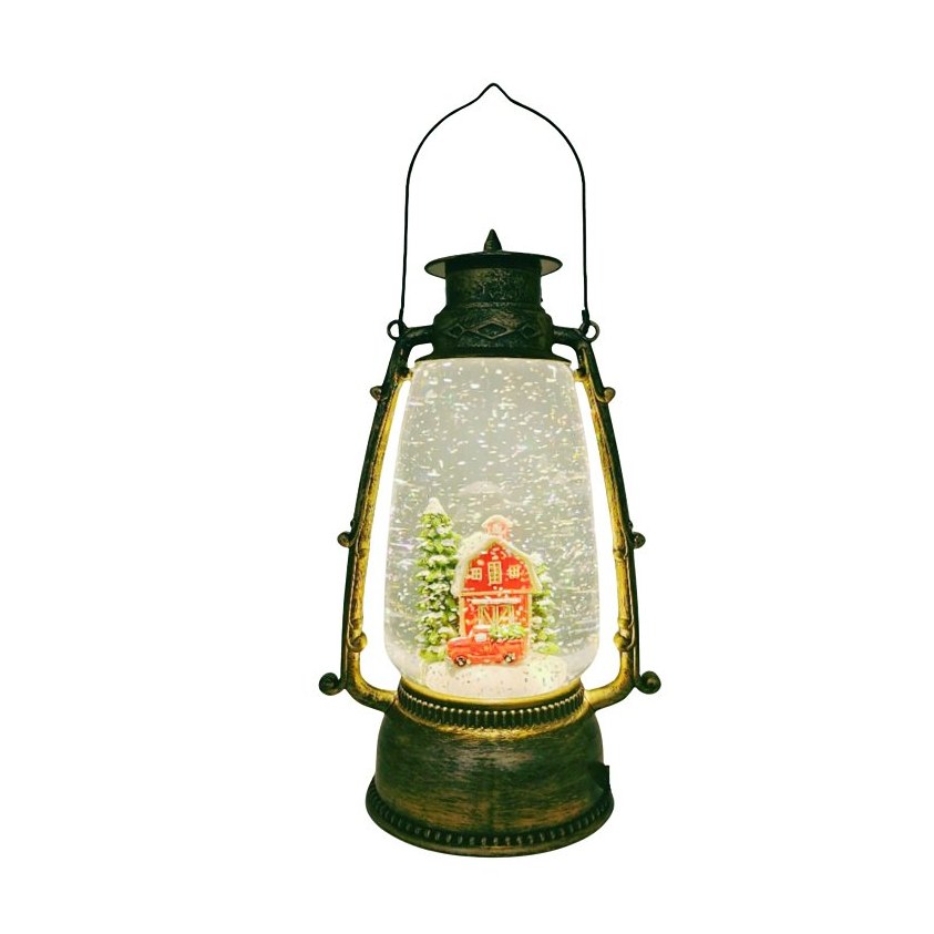 Santas Forest Red Barn Lantern Water Globe, 9.76 in