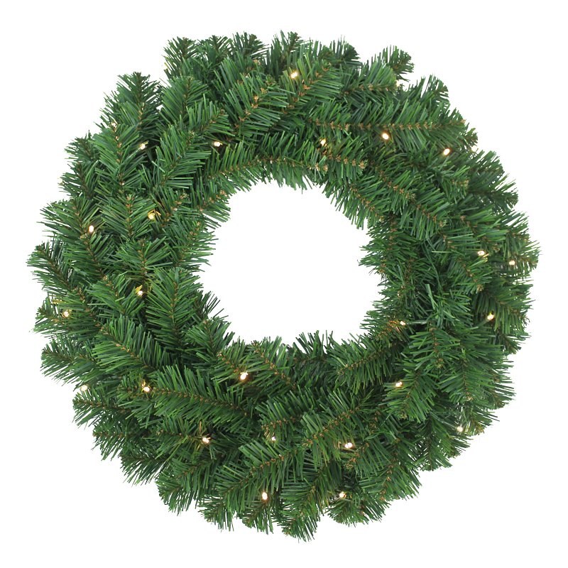 Pre-Lit Western Hemlock Wreath, Warm White Lights, 24 in