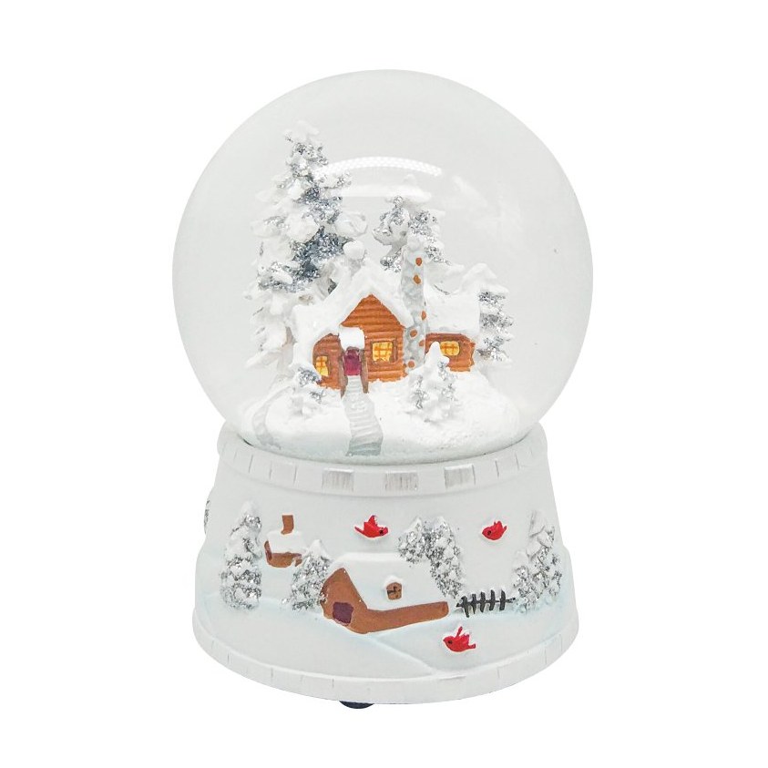 Santas Forest Farmhouse Barn Snow Globe, White, 5.33 in