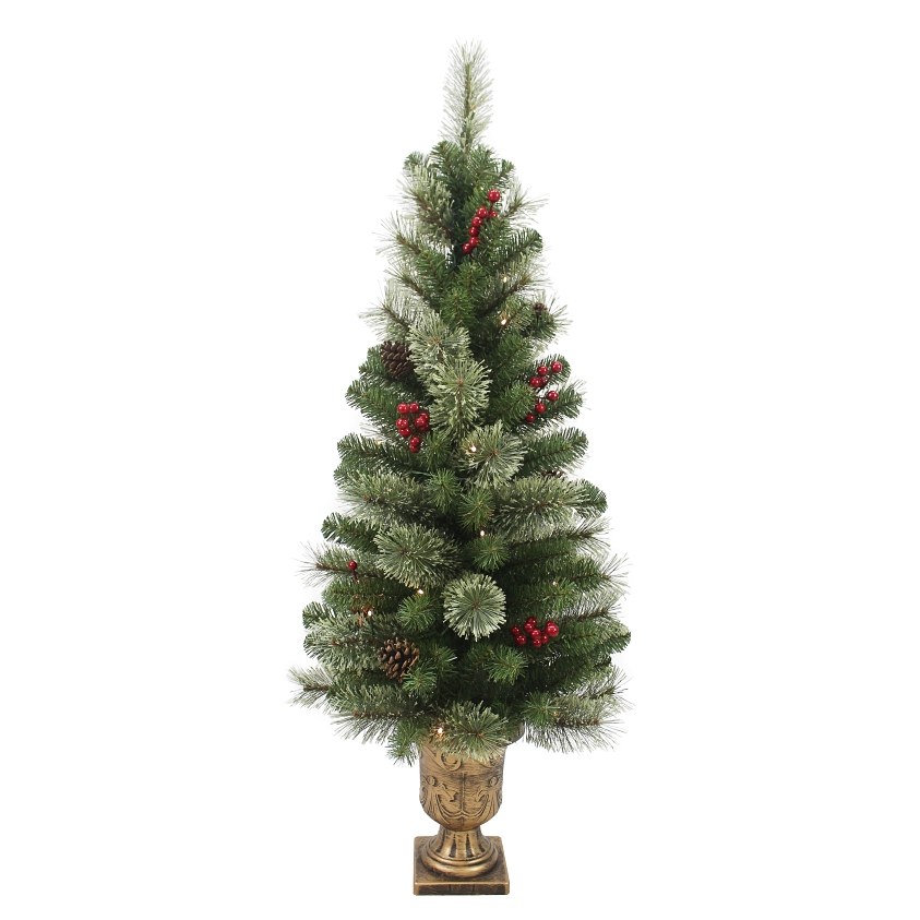 Pre-Lit Mixed Needle Potted Christmas Tree, Warm White LED Lights, 4 ft